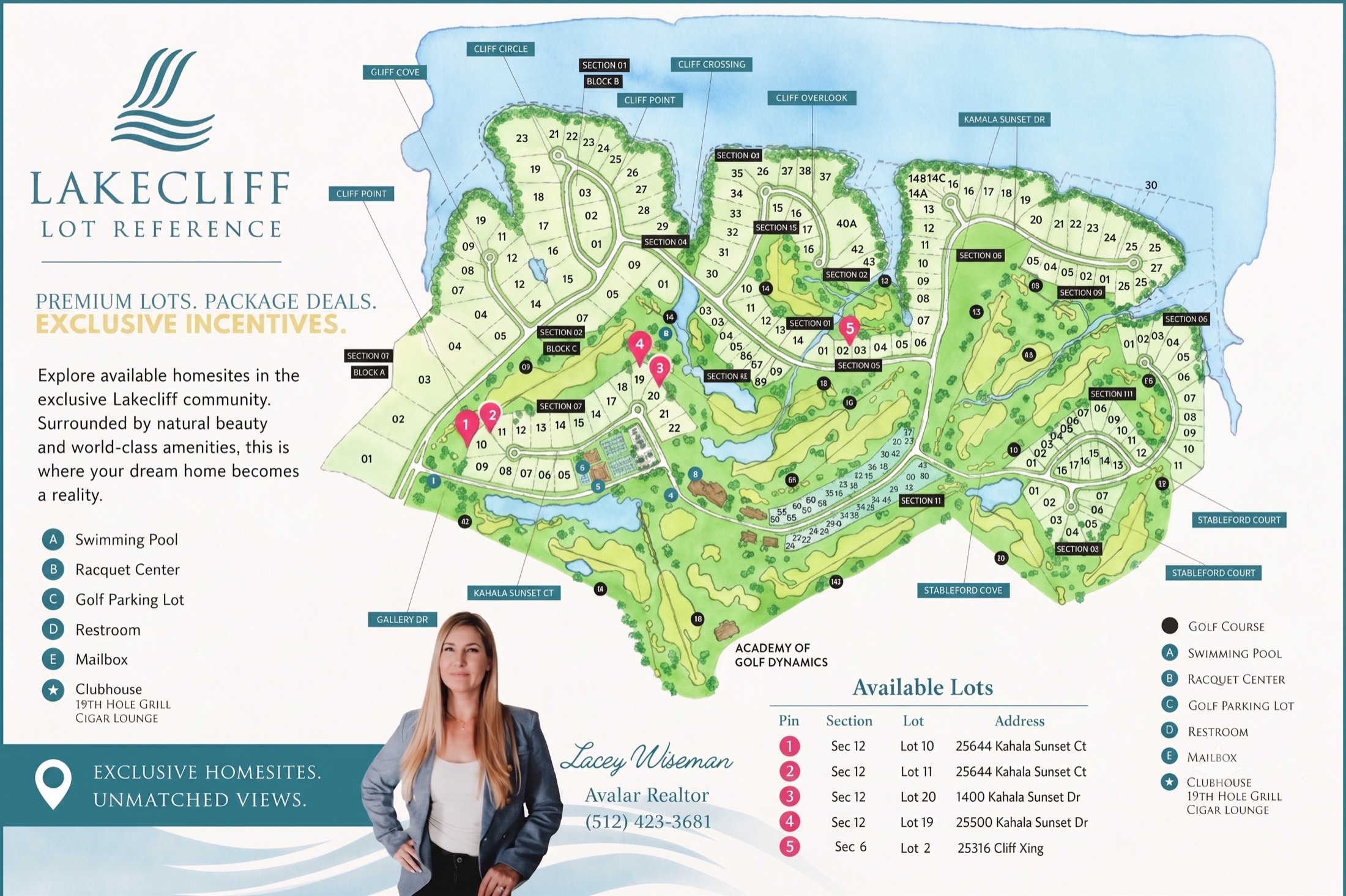 Lakecliff Lot Reference map of available homesites